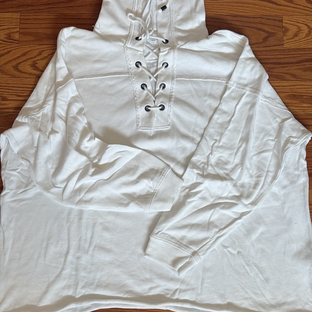 Aerie White Lace-Up Long Sleeve Hoodie